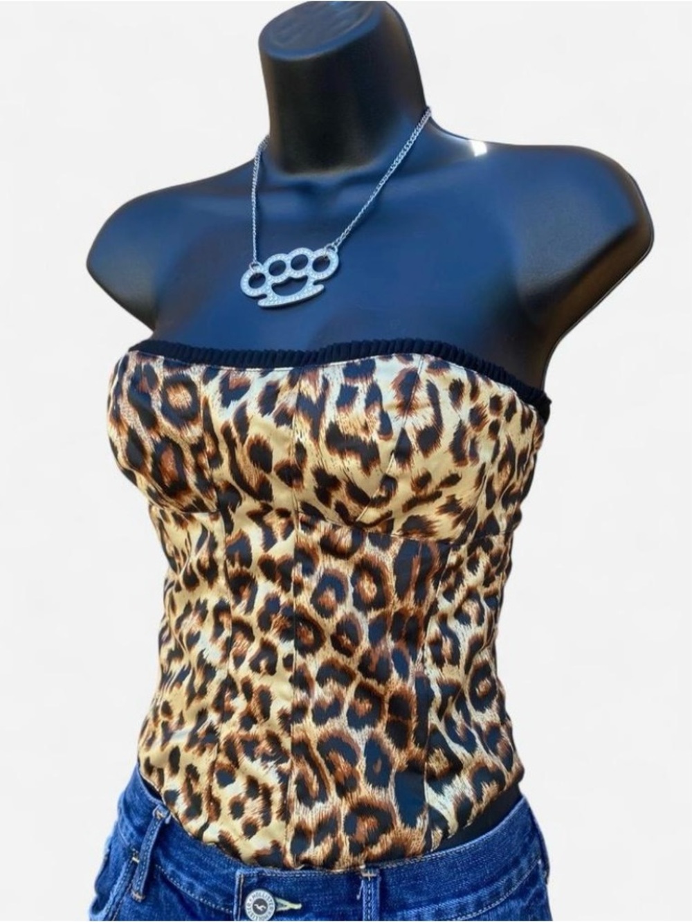 Vintage Y2k Victoria’s Secret Satin Leopard Print Corset Top Black Lace Up Back